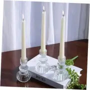 Clear Taper Candle Holders 4.3" H Set of 3 for Wedding Table, Ribbed Glass