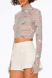 Afrm Micaela Cropped Power Mesh Turtleneck Top Size XL