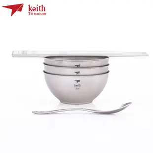 【Keith純鈦】Ti5803鈦餐具禮盒家庭套裝《屋外生活》筷子 湯匙 餐碗 抗菌 輕量 戶外 登山露營野營 禮盒