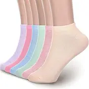[Ptwola] Women Ankle Socks 6 Pairs Athletic Running Low Cut Sock Classic No Show Comfort Casual Sock Elastic Colored Short Socks for Sports Shoes Hiking Size 5-10, White,pink,light Purple,rose Red,light