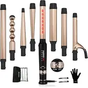 8 in 1 Infrared Hair Curler Set with 8 Interchangeable Ceramic Barrels, Hair Curler for Long Hair, Professional Hair Curler Set with Led Temperature Control, Glove and 2 Hair Clips