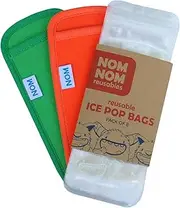 Nom Nom Kids | Reusable Ice Pop Bags | pack of 8 | popsicle bags | Icepop bags for kids (8 Monster Ice Pops & 2 ice pop sleeves ORANGE/GREEN)