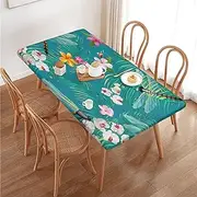 Dragonfly Summer Flower Rectangular Tablecloth Table Cover for 4 Foot Tables, Waterproof Fitted Elastic Edged Table Cloth for Indoor Outdoor Party Wedding Picnic Patio, 4 Ft/48x30 inch
