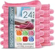 Hearth & Harbor Microfiber Cleaning Cloth, Microfiber Towels for Cars 24 Pack Washcloths, Pink Cleaning Rags, Reusable Microfiber Towel, Microfiber Cloth Rags for Cleaning, Lint Free Cloth