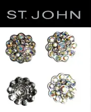 St John Knits (0.5 Inch) Floral Shaped Silver Tone Aurora Borealis Prong Rivets