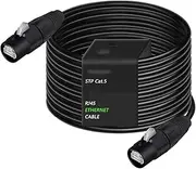 Cat5/6 Ether CON Extension Shielded Cable Male to Male/Female Indoor&Outdoor STP/SFTP Cable with Button Waterproof RJ45 0.3-20M(1031-CAT5-Out-BK,20M)