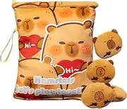 Snack Bag for Kids, Plush Capybara Doll Snack Pouch, 4 Small Dolls Included Soft Keychain Pendant for Travel School Picnic Jelly Chocolate Fudge Candy Chips