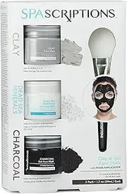 Spascriptions Clay, Dead Sea Minerals and Charcoal Mask Pack with Applicator, 3 count