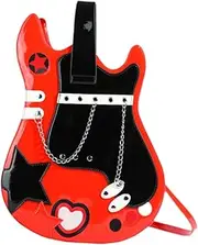 [Ｓｉｍｈｏａ] Guitar Shaped Backpack Creative PU Leather for Party Holiday Work Vacation, Red