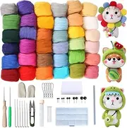 YELINTIAN Needle Felting Starter Kit,36 Colors Fibre Wool Yarn Roving for Needles Felt Tool Includes Keychain, Felted Foam Mat, and Other Tools for Animal Doll Beginner Supplies