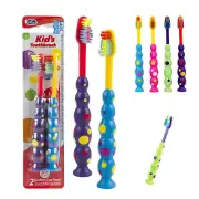 4 X Ball Polka Dot Toothbrush Set Suction Cup Stand Soft Bristles Kids Oral Care