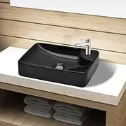 Ceramic Bathroom Sink Basin with Faucet Hole Black,Bathroom Basins 7.4KG-141935