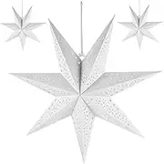 Paper Star Lantern, 3Pcs 28 Inch Large Star Lantern, Decorative Star Paper Lantern, White Hanging Stars Lamp Shade for Wedding Birthday Christmas Party Decor Paper Lantern Hanging Stars Paper Star La