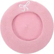 [TEMPNAP] Vintage Beret Hat for Women Stylish Wool Beret with Butterfly Knot Fashion Newsboy Cap Pink