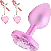 Luxury Heart-Shaped Jewelry Base Butt Plug Smooth Butt Plug With Adjustable Nipple Clamp Nipple Toy