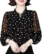 [Generic] Women's Sexy Sheer Mesh Button Down Long Sleeve Crop Top Blouse Summer Lightweight Shirt
