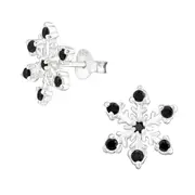 Silver Jet Snowflake Stud Earrings