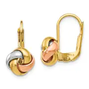 14K Yellow & Rhodium With White And Rose Gold Plated Polished Love Knot Leverback Earrings