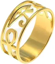[YILUOCD] Stainless Steel Egypt Eye of Horus Ring, Egyptian Ankh Cross Ring for Women Protection Amulet Egyptian Jewelry