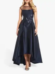 Adrianna Papell Mikado Illusion Evening Gown Dress 4 Midnight Wedding Prom