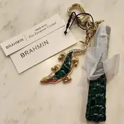 NWT Brahmin Croc Crystal Charm Tassel in Emerald Green Leather Crocodile Bag Key
