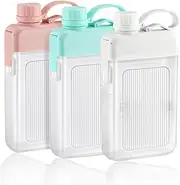 Hysagtek 3-Pack 15oz Leak-Proof Flat Square Water Bottles - Stylish & Portable for Sports, Fitness, Camping, Hiking, Cycling (White, Pink, Green)