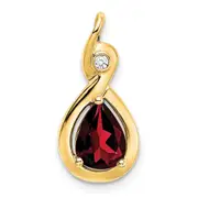 14K Yellow Gold Pear Garnet and Real Diamond Pendant
