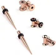 [Ruifan] 4Pairs Rose Gold Plated Surgical Steel Gauge Ear Screw Taper Tunnel Expander Stretching Kit Plugs Piercing 4 Styles Same Size 8g-00g (3mm-10mm)