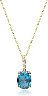 [Gin & Grace] 14K Yellow Gold Genuine London Blue Topaz Pendant with Diamonds for Women | Ethically, authentically & organically sourced (Oval) Shaped London Blue Topaz Hand-Crafted Jewelry for her