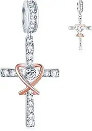 [GLOWDAS] Sparkling Rainbow, 4 Leaf Clover, and Cross Pendant Charms fit European Women Bracelet, 925 Sterling Silver Pave Cubic Zirconia Beads, Gifts for Christmas/Lover/Mothers Day