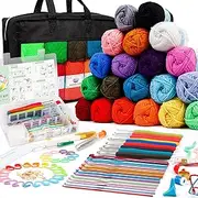 20 Large Acrylic Yarn Skeins-105 PCS Crochet Kit with Hooks Yarn Set, Premium Bundle Includes 2000 Yards Yarn Balls, Needles, Accessories, Ideal Starter Pack for Kids Adults Beginner Professionals
