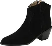[XIEPP] Women's Block Heel Ankle Boots Zipper Booties Retro Chelsea Boots