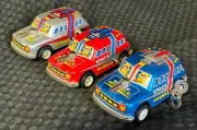 Complete Set Of 3 Vintage Tin Space Missile Wind Up Space Cars Japan Great Litho