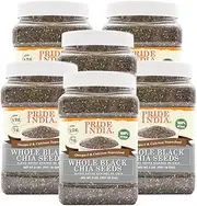 Pride Of India - PACK of 6 - Whole Black Chia Seeds Raw (Pesticide Free)- Omega-3 & Calcium Superfood, 2 Pound Jar