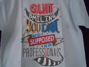 TeeFury Guardians MEDIUM "Quit Smiling Idiot" Rocket Racoon Parody Shirt GRAY