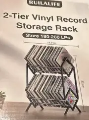 Ruilalife 2-Tier Vinyl Record Storage Rack Store 180-200 LPs OPEN BOX