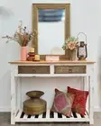 Distressed White Hand Crafted Timber Brass Entry Table Console Hall Table