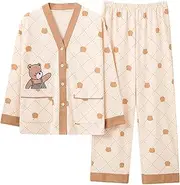 Generic Women Pajamas Set Spring and Autumn Nightwear Leisure Pijamas Female Cute Pj Sets Home Suit Two-Piece Set