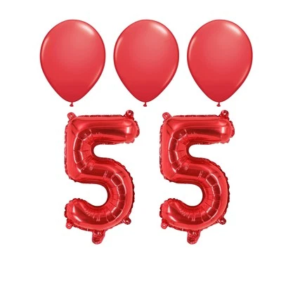 Number 55 Red Balloon 32 Inch Foil Mylar Birthday Milestone 3 Red Latex Balloons