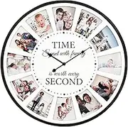 JUMBO HUMBLE 12 Photo Collage Family Wood Wall Clock, Rustic Farmhouse Wall Clock, Large Oversized Wall Clocks for Home, Kitchen, Living Room, Silent Battery Powered 25 Inch White