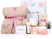 Self Care Gift Basket for Women: Get Well Soon, Valentine's Day, Birthday, Care Package, Spa Gifts with Blanket