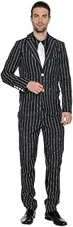 [EraSpooky] Men's 1920s Gangster Costume Wide Pin Stripe Suit Include Jacket Pants Shirt Front with Attached Necktie