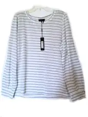 NWT Donna Karan New York Linen Cotton ARTISANAL BLUE Knit Top LARGE