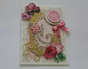 Anna Griffin Like "Thinking of You" Pink & Gold 3D Handmade Layered Card