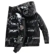 Mens Shiny Down Jacket Winter Stand Collar Jacket Coat Outwear With Hood black L