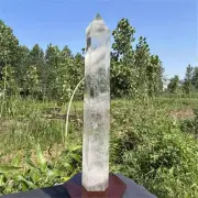 5.56LBNatural Clear Quartz Obelisk Quartz Cystal Point Wand Tower + Stand