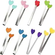 8 Pcs Mini Silicone Tongs, 5.5 Inch Heart-Shaped Serving Tongs for Kids, Food, Appetizers, Ice Cubes, Fruits, Sugar