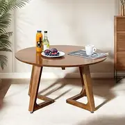Furb Round Coffee Table, Modern Accent Side Table with Adjustable Foot Pads & Sturdy Soild Wood Frame, Sofa Cocktail Table for Home, Living Room, Office, Balcony(80CM, Walnut)