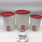 VTG Tupperware One Touch Canisters Set of 3 w/ Remind Window Red Lid Tight Seal