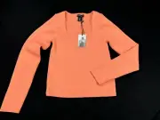 ✅Sincerely Jules Ribbed Crop Top Size ✅Long Sleeve ✅ Peach ✅Womens ✅Large